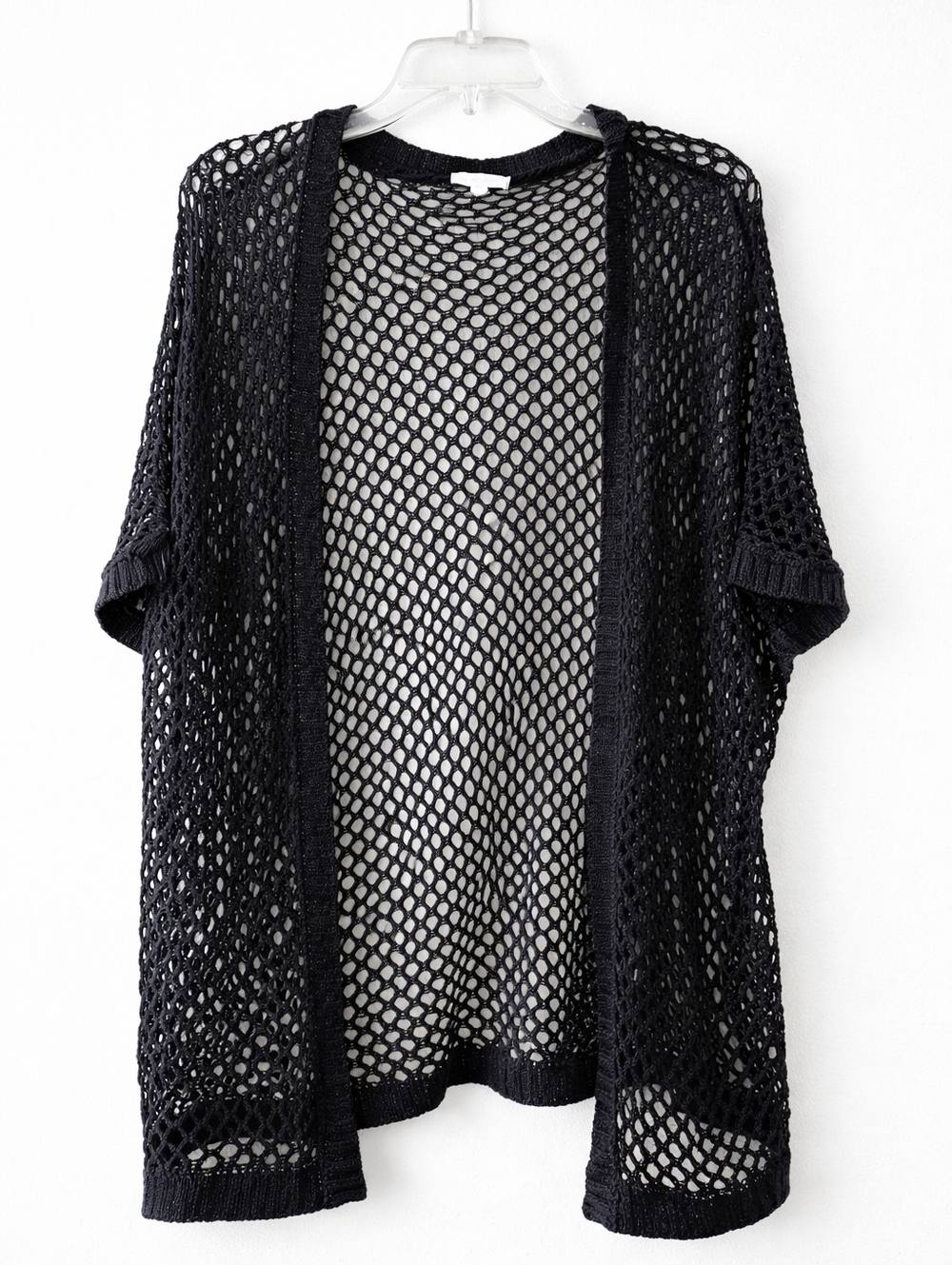 Mine Open Knit Cardigan Womens M/L Black Mesh Sheer Lightweight Boho Layering